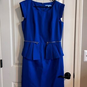 ANTONIO MELANI Blue Peplum Cap Sleeve Sheath Dress
